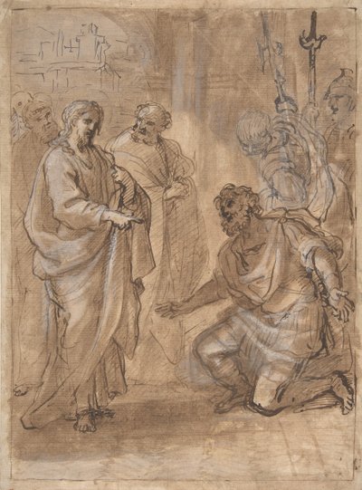 Christ et le centurion recto, Figure saluant un navire partant verso - Giuseppe Passeri