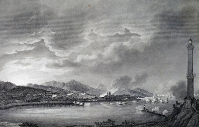 Gênes bombardée par la flotte anglaise, 25 mai 1800, gravure sur acier d