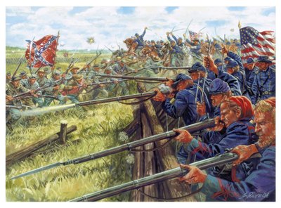 Guerre de Sécession : bataille entre les gris (soldats de la Confédération) et les bleus (soldats de l