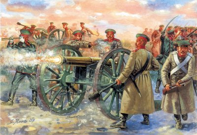 Guerre de Crimée : artillerie russe à la bataille de Balaklava le 25/10/1854 - Illustration de Giuseppe Rava - Giuseppe Rava