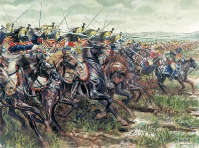 Premier Empire (1804-1814) : la charge des cuirassiers de la Grande Armée de Napoléon Ier - Illustration de Giuseppe Rava - Giuseppe Rava