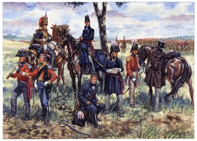 Premier Empire : état-major du duc de Wellington à la bataille de Waterloo le 18 juin 1815 - Illustration de Giuseppe Rava - Giuseppe Rava