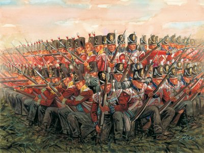 Guerres napoléoniennes : Soldats anglais pendant la bataille de Waterloo le 18 juin 1815 - Illustration de Giuseppe Rava - Giuseppe Rava