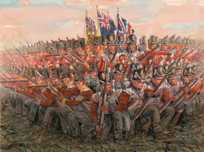 Guerres napoléoniennes : soldats anglais pendant la bataille de Waterloo 18 juin 1815 - Illustration de Giuseppe Rava - Giuseppe Rava