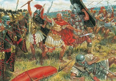 Antiquité romaine : Jules César (100-44 av. J.-C.) remporte la bataille de Munda le 17 mars 45 av. J.-C. en Espagne méridionale contre les partisans de la République - Illustration de Giuseppe Rava - Giuseppe Rava