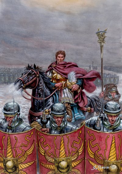 Antiquité romaine : armée romaine près du mur d