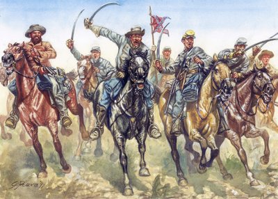 Guerre de Sécession (1861-1865) - Guerre civile américaine : la cavalerie confédérée chargeant - Illustration de Giuseppe Rava - Giuseppe Rava