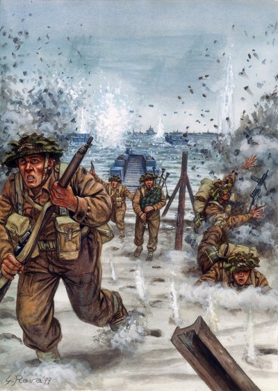 Seconde Guerre mondiale : soldats écossais lors du débarquement en Normandie le 6/06/1944 - Illustration de Giuseppe Rava - Giuseppe Rava
