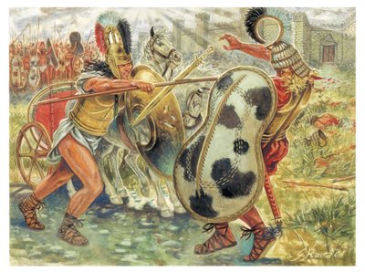 Guerre de Troie : Achille combattant Hector pour venger la mort de Patrocle - Illustration de Giuseppe Rava - Giuseppe Rava