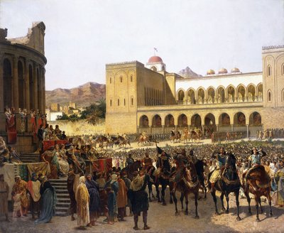 La sortie de Ruggero I, Roi de Sicile, du Palazzo Reale - Giuseppe Sciuti