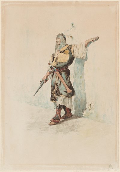 Un soldat maure devant un mur ensoleillé - Giuseppe Signorini