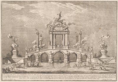 Un pont triomphal orné de reliques de la ville d