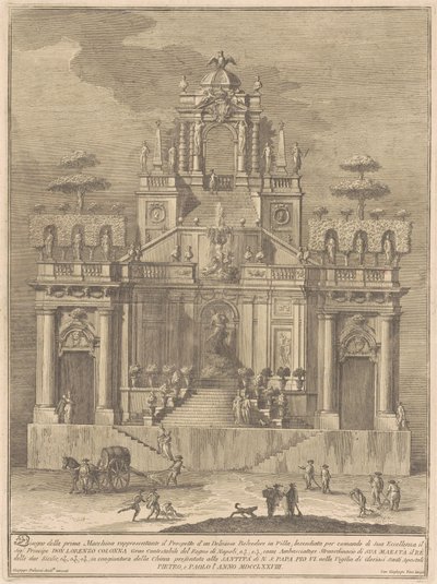 La Prima Macchina pour la Chinea de 1778 : Un belvédère de campagne avec Hercule et Antée - Giuseppe Vasi, after Giuseppe Palazzi
