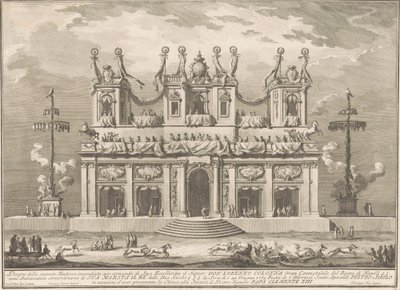 La Seconde Machine pour la Chinea de 1765 : Un Bâtiment Décoré avec des Poteaux de Cocagne - Giuseppe Vasi, after Giuseppe Palazzi, after Paolo Posi