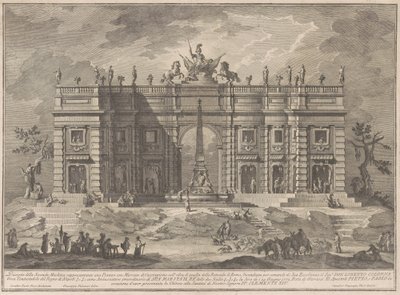 La Seconde Macchina pour la Chinea de 1772 : Une place avec un marché de jeux et la fontaine du Panthéon - Giuseppe Vasi, after Giuseppe Palazzi, after Paolo Posi