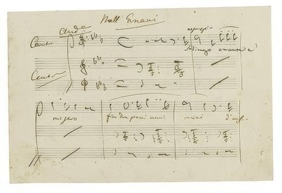 Autographe : Opéra Ernani, Finalarie Solingo, errante e misero - Giuseppe Verdi