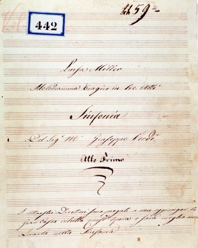 Première page de la partition musicale de la symphonie de Luisa Miller, opéra de Giuseppe Verdi - Giuseppe Verdi
