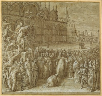 La réconciliation entre le Pape Alexandre III et Frédéric Barberousse, en présence du Doge Sebastiano Ziani - Giuseppe della Porta Salviati
