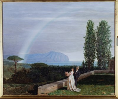 Paysage près de Gênes, un couple regardant un arc-en-ciel - Giuseppe delle Piane