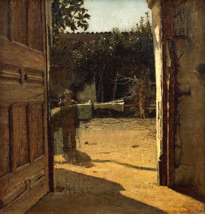 Cour intérieure ensoleillée, intérieur de maison de campagne - Giuseppe or Joseph de Nittis