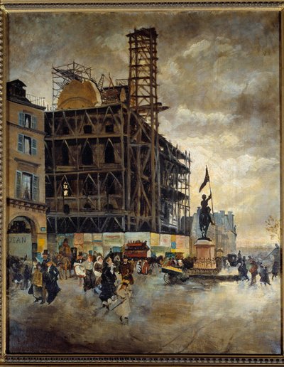 Place des Pyramides, construction du pavillon de Marsan (Paris) en 1880 - Giuseppe or Joseph de Nittis