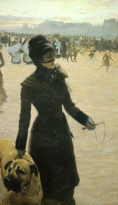 Retour du Bois de Boulogne, Dame avec un chien - Giuseppe or Joseph de Nittis