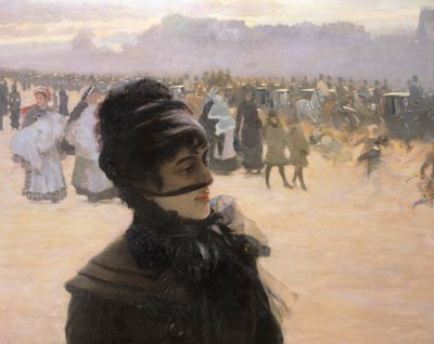 Retour du Bois de Boulogne, Dame avec un Chien (détail) - Giuseppe or Joseph de Nittis