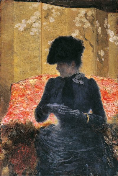 Femme sur un canapé rouge - Giuseppe or Joseph de Nittis