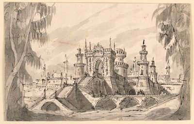 Décor de scène, Citadelle sur une rivière - Giuseppino Galliari