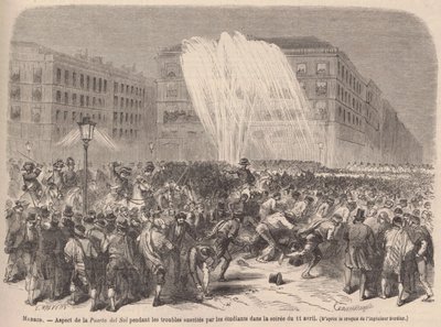 Aspect de la Puerta del Sol pendant les troubles suscités par les étudiants dans la soirée du 11 avril - Godefroy Durand