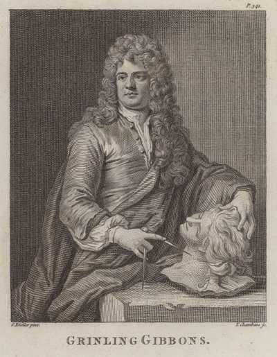 Grinling Gibbons, sculpteur et sculpteur sur bois anglais (gravure) - Godfrey (after) Kneller
