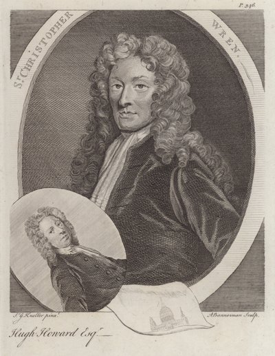 Sir Christopher Wren, architecte anglais, et Hugh Howard, artiste et collectionneur anglais (gravure) - Godfrey (after) Kneller