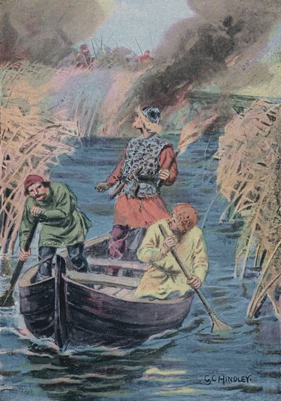 Hereward le Réveillé mettant le feu aux joncs - Godfrey C. Hindley