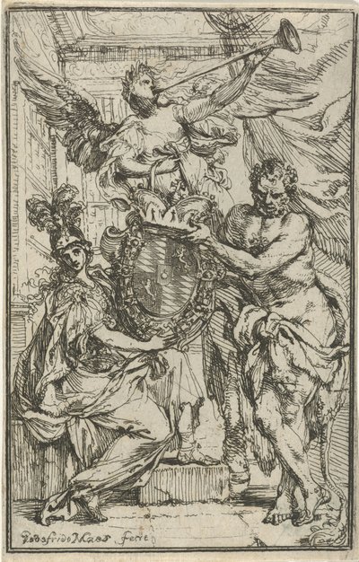 Minerve, Hercule et Renommée avec un blason - Godfried Maes