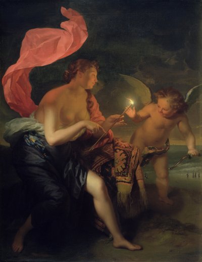Vénus donnant une flèche enflammée à Cupidon - Godfried Schalcken