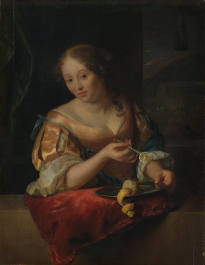 Jeune femme avec citron - Godfried Schalcken