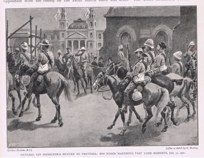 Le retour du général Ian Hamilton à Pretoria : ses troupes défilant devant Lord Roberts, 30 juillet 1900 - Gordon Frederick Browne