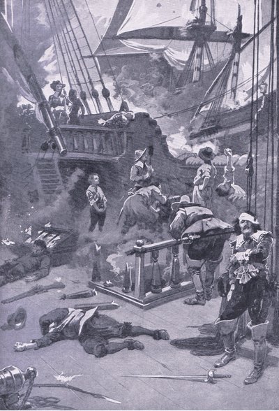 La bataille de Camperdown, 29-31 juillet 1653, illustration de British Battles on Land and Sea, 1915 - Gordon Frederick Browne