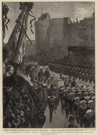 La procession dans High Street, Windsor, les marins tirant le chariot à canon - Gordon Frederick Browne