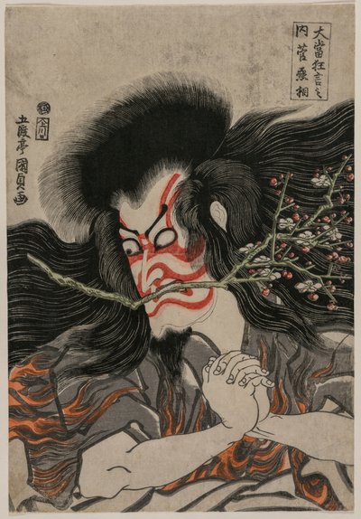 Ichikawa Danjuro VII en tant que Kan Shojo dans la scène du mont Tenpai de la série Pièces célèbres de Kabuki - Gototei Kunisada