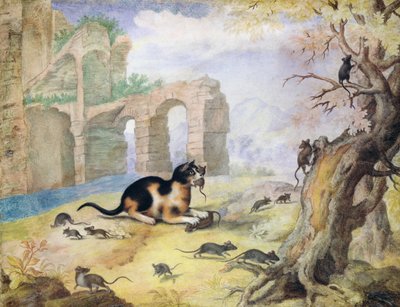 Chat tuant des souris dans un paysage - Gottfried Mind or Mindt
