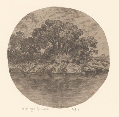 Vue sur une rive avec des personnages près d