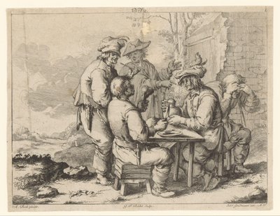 Cinq paysans à table en plein air - Gottlieb Friedrich Riedel