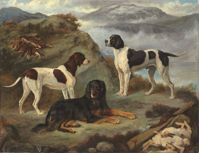 Sherry, Ranger et Glen, trois chiens de chasse dans un paysage - Gourlay Steell