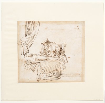 Érudit assis à une table sur laquelle repose un grand livre - Govaert (attr. to) Flinck