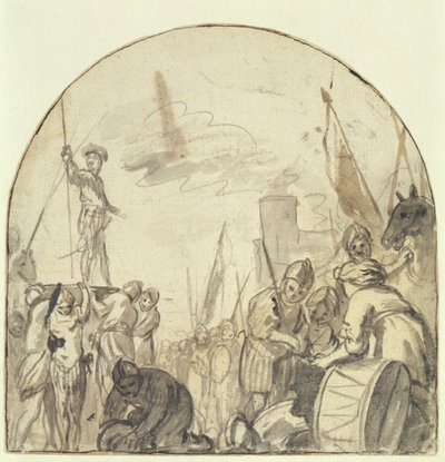 Brinio élevé sur son bouclier par ses guerriers - Govaert Flinck