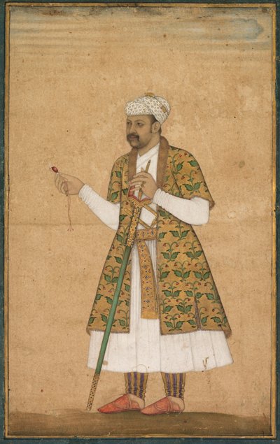 Un courtisan, possiblement Khan Alam, tenant un spinelle et une épée du Deccan, vers 1605-1610 - Govardhan
