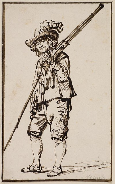 Un soldat debout avec une mousquet sur l