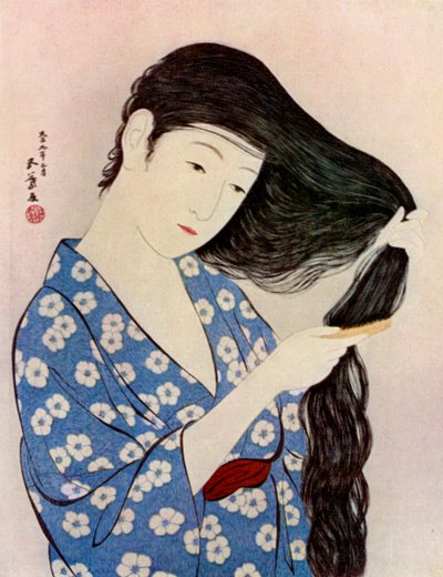 Une femme japonaise se peignant les cheveux, 1920 1930 - Goyo Hashiguchi