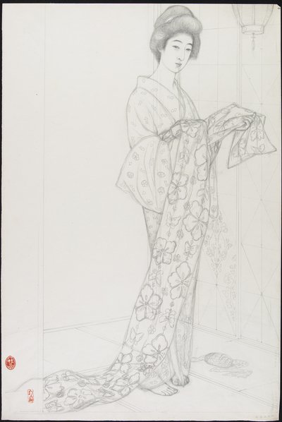 Dessin préparatoire pour Femme en sous-vêtements kimono - Goyo Hashiguchi